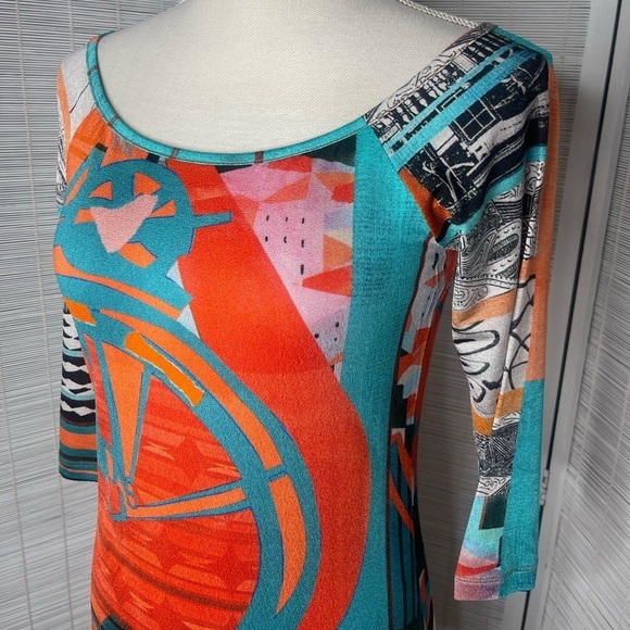 Save The Queen Multi Printed Mesh 3/4 Sleeve Top Size S - Picture 2 of 10